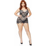 Leg Avenue - Womens Plus Size 2 Piece Eyelash Lace Rhinestone Backless Mini Dress and G-String Panty