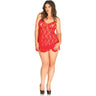 Leg Avenue - Womens Plus Size 2 Piece Rose Lace Flared Chemise and G-String Panty