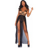Leg Avenue - Womens 2 Piece Cage Strap Open Bodice Maxi Dress and G-String Panty