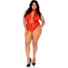 Leg Avenue - Womens Plus Size Floral Lace Backless Halter Teddy
