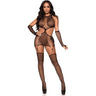 Leg Avenue - Womens 2 Piece Net Cut-Out Faux Lace Up Garter Dress and Matching Gloves