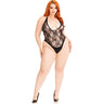 Leg Avenue - Womens Plus Size Floral Lace Deep-V Lace Up Teddy