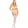 Leg Avenue - Womens 3 Piece Lace Bra Top, G-String Panty, and Lace Top Garter Belt Stockings