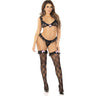 Leg Avenue - Womens 3 Piece Ruffle Trimmed Bow Net Bra Top, G-String Panty, and Ruffle Top Thigh Highs