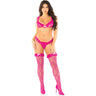 Leg Avenue - Womens 3 Piece Ruffle Trimmed Bow Net Bra Top, G-String Panty, and Ruffle Top Thigh Highs