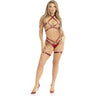 Leg Avenue - Womens 2 Piece Vegan Leather Heart Ring Studded Harness Bra Top and Thigh Garter Harness