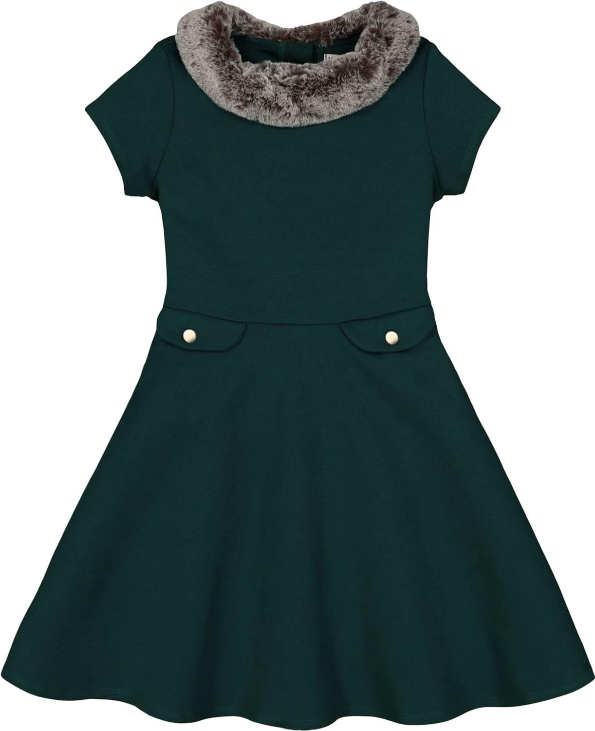 Hope & Henry - Girls Fit And Flare Ponte Dress With Faux Fur - 3-6 Months / Deep Green Hope & Henry - Girls Fit And Flare Ponte Dress With Faux Fur - 3-6 Months / Deep Green