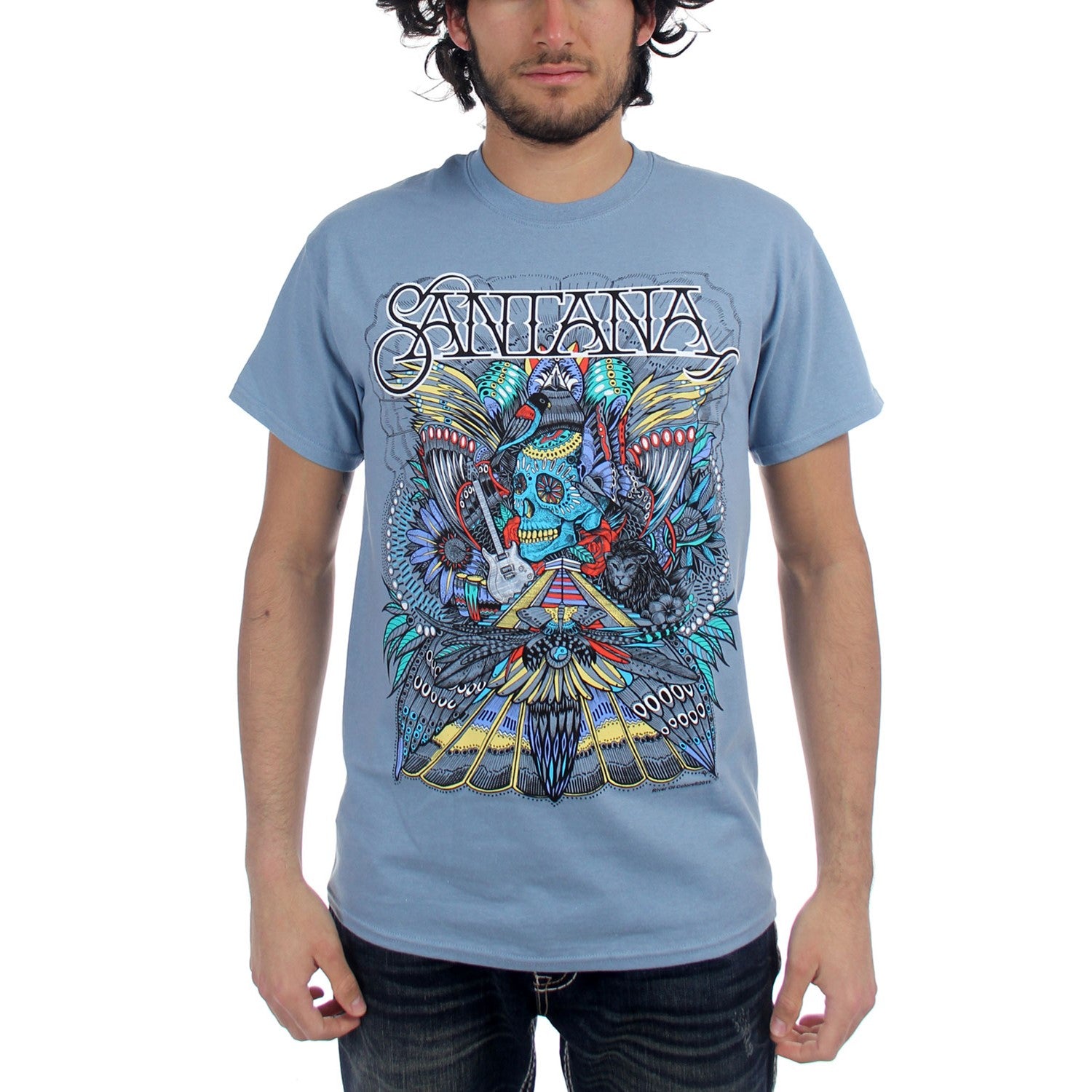 Santana Mens Folk Skull T-shirt in Stone Blue – Dress Code
